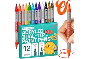Artistro 12 Feutres Acryliques, Art Set Stylo Feutre Acrylique Double Pointe, Marqueurs Acryliques pour Tissu, Toile, Pierre, Verre, Bois, Papier, DIY, Marqueurs de Peinture, Multicolore