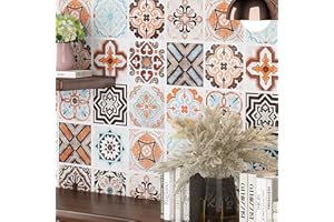 Livelynine Piastrelle Adesive Cucina Rotolo di Carta Adesiva per Mobili Fantasia Vintage Mattonelle Adesive per Muro Paraschizzi Cucina Adesivo Decorazioni Adesivi Bagno Cucina 40CMX2M