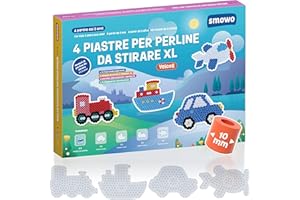 Smowo® 10 mm perline da stirare per veicoli – Set con 4 piastre e modelli – auto, nave, treno, aereo, grandi piastre per matite per bambini dai 3 anni in su