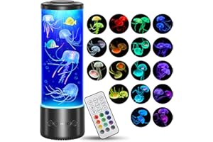 Radikor Lampara Medusa con 17 Colores y Telemando, Jellyfish Lamp con 4 Modos de Luz, Lámpara LED Medusa de Acuario para Niños Adultos, Lampara Medusa Movimiento para Relajación, Decoración del Hogar