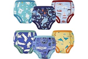 FLYISH DIRECT Culottes Apprentissage Propreté Garçons 100% Coton, Paquet de 6 Culottes d'Apprentissage Réutilisables Enfant, Culottes Apprentissage Garçons et Fille Absorbants, Mixe Cartoons, 6 Ans