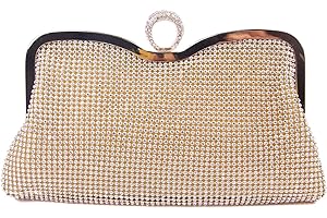 Syrads Bolso de Boda Dorado Clutch Mujer Fiesta Carteras de Mano Bolso de Noche Bandolera con Cadena para Ceremonia Novia Diamantes 722