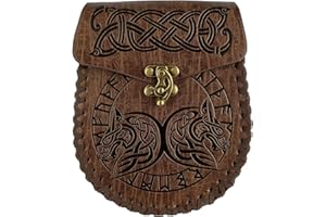 Bolsa nórdica Retro HiiFeuer para cinturón con Elementos en Relieve, de diseño Medieval en Piel sintética, para Juegos de rol en Vivo, ferias Medievales y Eventos con Motivos
