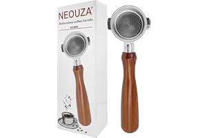 NEOUZA 51 mm Espresso Bottomless Portafilter per Delonghi ECP31.21 ECP33.21 ECP35.31 ECOV 311,304 Cibo Acciaio Inox, Manico in Palissandro, Con Coppa Filtro Cestino