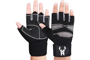 HHH Weight Lifting Gym Workout Gloves with Wrist Wrap Support for Men & Women, Breathable, Full Palm Protection, for Weightlifting, Training, Fitness, Hanging, Pull ups