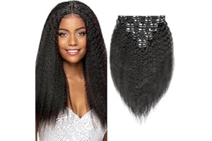 EINbeauty Kinky-Straight Human Hair Clips Extension a Clip Cheveux Naturel 120g-8pcs Invisibles à Clip Human Hair Clips ins Perruques Pour Femmes Noires Clip Extension Brazilian Virgin Cheveux 12"
