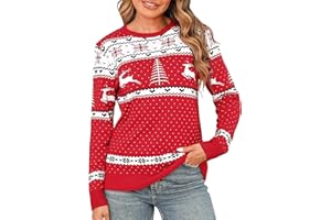 Totatuit Maglione Natalizio da Donna Maglione Lavorato a Maglia Maglione Invernale da Donna con Fiocchi di Neve e Renne