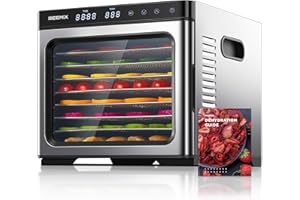 REEMIX Essiccatore per alimenti in acciaio inox 1000W, controllo digitale, 9 vassoi, superficie 0,8 m², temperatura 30–75°C, timer 30 min–48h, display LCD touch