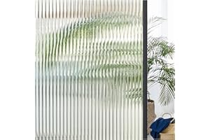 Lifetree Reeded Glass Window Film Privacy: 3D Decorative Vinyl Window Privacy Film Static Cling UV Blocking for Glass Windows Door (Glue, 44.5 * 200cm)