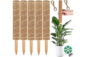 LAUFUNJOY Supporto per Piante in Muschio da 30 cm, 5 Pezzi Supporto per Piante Monstera Palo di Muschio in Fibra di Cocco Bastoncini Rampicanti Impilabili per Piante Rampicanti da Interno, Edera Pothos