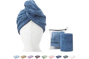 ENETIX 2 Stück Microfaser Handtuch für Damen, Haare Schnelltrocknend 25 × 70 cm Super Absorbierender Anti-Frizz-Haar-Turban, Schnell trocknende Haartücher mit Knopf (Königsblau)