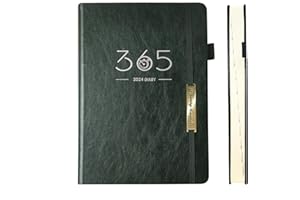 YOUZHIZHE Diary 2024 Day Per Page - 2024 Diary A5 from Jan 2024 to Dec 2024, Dairy Planner with Bookmark, Pen Loop,354 Pages (Black-white(2024.1-2024.12))