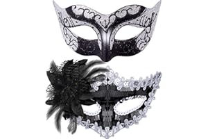 SIQUK 2 sztuki para maska wenecka maskarada maska maska maskaradowa maskaradowa maskaradowa na maskaradę dla kobiet, mężczyzn, oczu na Halloween, karnawałowa maskarada, czarna i srebrna