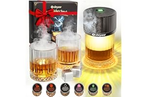 Whiskey Smoker Kit, CIRYASR Cocktail Räucherset Elektrisch ohne Butan mit 6 Flavors Holzspänen, 2 Whisky Steine, RGB Licht, Whiskey Geschenk für Männer Vater Ehemann (mit 2 Gläser)