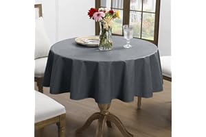 Romanstile Nappe de table en toile cirée, ronde 140 cm avec ourlet, aspect lin anthracite, pour l'extérieur, résistante aux intempéries, imperméable, essuyable, nappe de jardin, table cloth pour