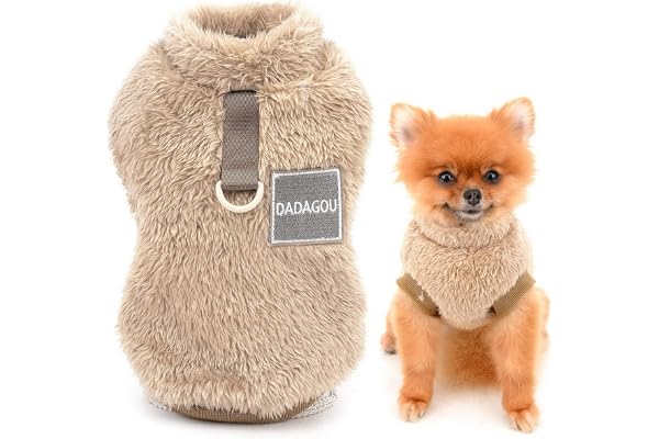 SMALLLEE_LUCKY_STORE Pull en Polaire Sherpa pour Animal Domestique Col roulé Pull avec Anneau en D pour Petits Chiens Chats, Chiots Yorkshire Chihuahua vêtements Chauds, Marron, S