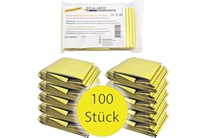 TIGA-MED Couverture de Survie | 100 pièces | Premiers Secours, Voiture, urgences, Camping, Survie, décoration | Or/Argent | 210 x 160 cm | Couverture de Survie en Aluminium CE