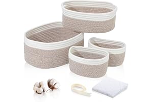 HDRNT Lot de 4 Paniers de Rangement en Corde de Coton Tressé avec Poignée, Commode de Rangement pour Panier à langer, Paniers de Rangement Empilables, Paniers et Conteneurs pour Chambre D'enfant
