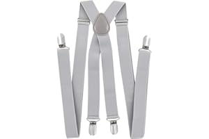 axy Hosenträger für Herren breit 2,5 cm in X-Form mit 4 Hosenträger Clips extra stark längenverstellbar 25mm (Lichtgrau)