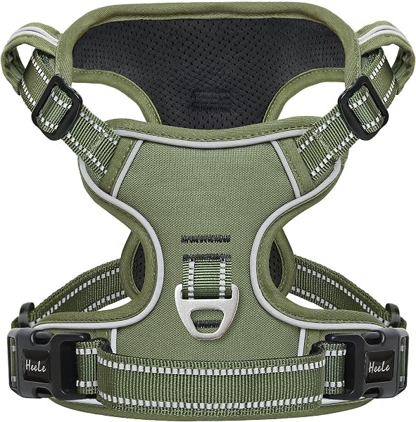 HEELE Dog Harness, Reflective Dog Harness, with Padded Handle Control, 2 Metal Rings, Harness for Small Medium and Large Dogs, Green, M - 1