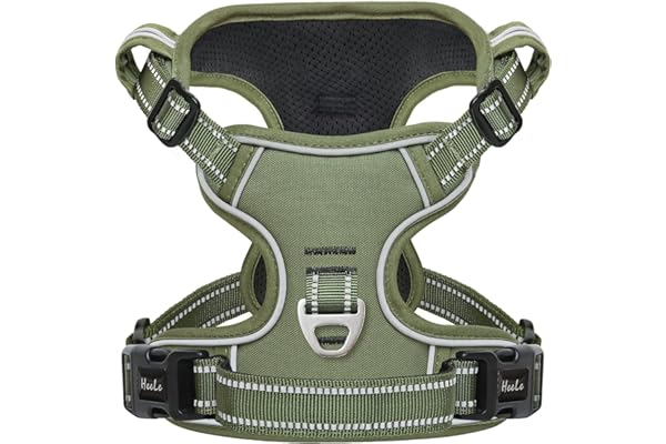 HEELE Arnés para Perro, arnés para Perros pequeños, medianos y Grandes, sin tirones, Ajustable, Acolchado, Reflectante, con asa, para Entrenamiento y Caminar, Verde Ejército, L