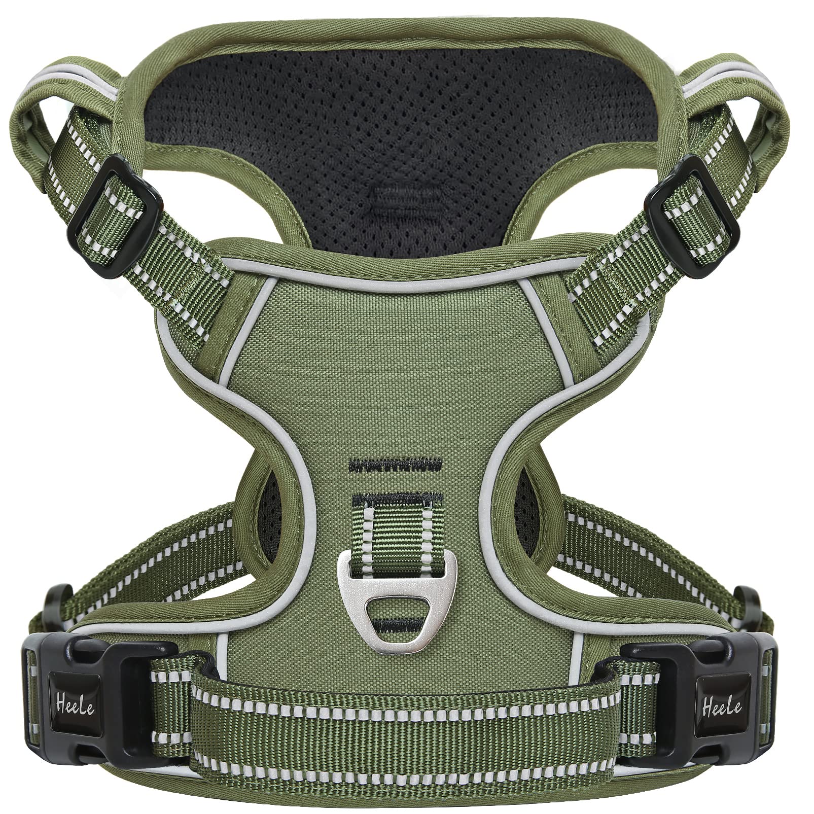 HEELE Dog Harness, Reflective Dog Harness, with Padded Handle Control, 2 Metal Rings, Harness for Small Medium and Large Dogs, Green, M - 1
