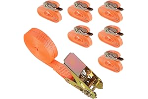 Aselected Heavy Duty Ratchet Straps, Cam Buckle Tie Down and Car Tensioning, Adjustable Tensioning, Suitable For Motorcycles, Cargo, TrucksVisit, Orange, 2.5 cm x 5 m, Set of 6