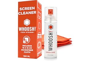 WHOOSH! Screen Shine Go XL Laptop Screen Cleaner - 100 mL Sleek Bottle with Microfiber Cloth - Powerful, Streak-Free Cleaning for Monitor, MacBook, Phone, Glasses, Car Screen Cleaner