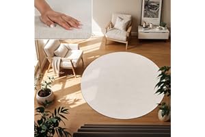 TT Home Tappeto Salotto Pelo Corto Monocolore Design Moderno Lavabile, Colore: Crema, Dimensione:120 cm tondo
