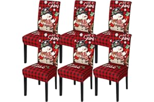 MEIVINES Christmas Dining Chair Covers Set Of 6 Xmas Stretch Dining Chair Slipcovers Removable Washable Christmas Chair Slipcovers High Back Dining Chair Slipcover For Living Room (Snowman)