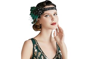 BABEYOND Bandeau Vintage Années 1920-Bandeau de Plumes Style Gatsby Coiffe avec Cristaux,Vert Foncé