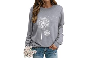 Dresswel Damen Löwenzahn Sweatshirt Langarmshirt Pusteblume Drucken Pullover Herbst Winter Bluse Tops Oberteile