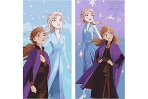 damaloo 2 asciugamani da bagno Frozen 70 x 140 cm, in cotone, motivo Anna ed Elsa, per piscina, bagno e spiaggia, telo mare e doccia XXL, per bambini