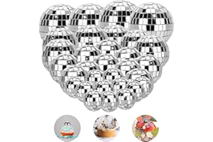 TranRantic 32 Stück Discokugeln Set, Glänzend Discokugel Klein, Mini Discokugel Deko, Disco Ball Cake Toppers, Deko Discokugel für Kuchendekoration, Party, Bar, Urlaubsdekoration(Silber)