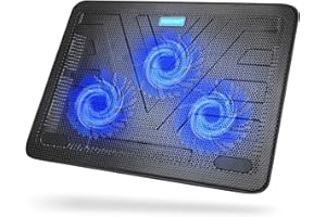 ‎TECKNET TECKNET Laptop Kühlpads, Laptop Kühler für 12-17 Zoll, Cooling Pad Notebook Cooler Ständer Kühlpad Kühlmatte, 2 USB-Ports, 3 Lüfter mit LEDs(Blau+Schwarz)