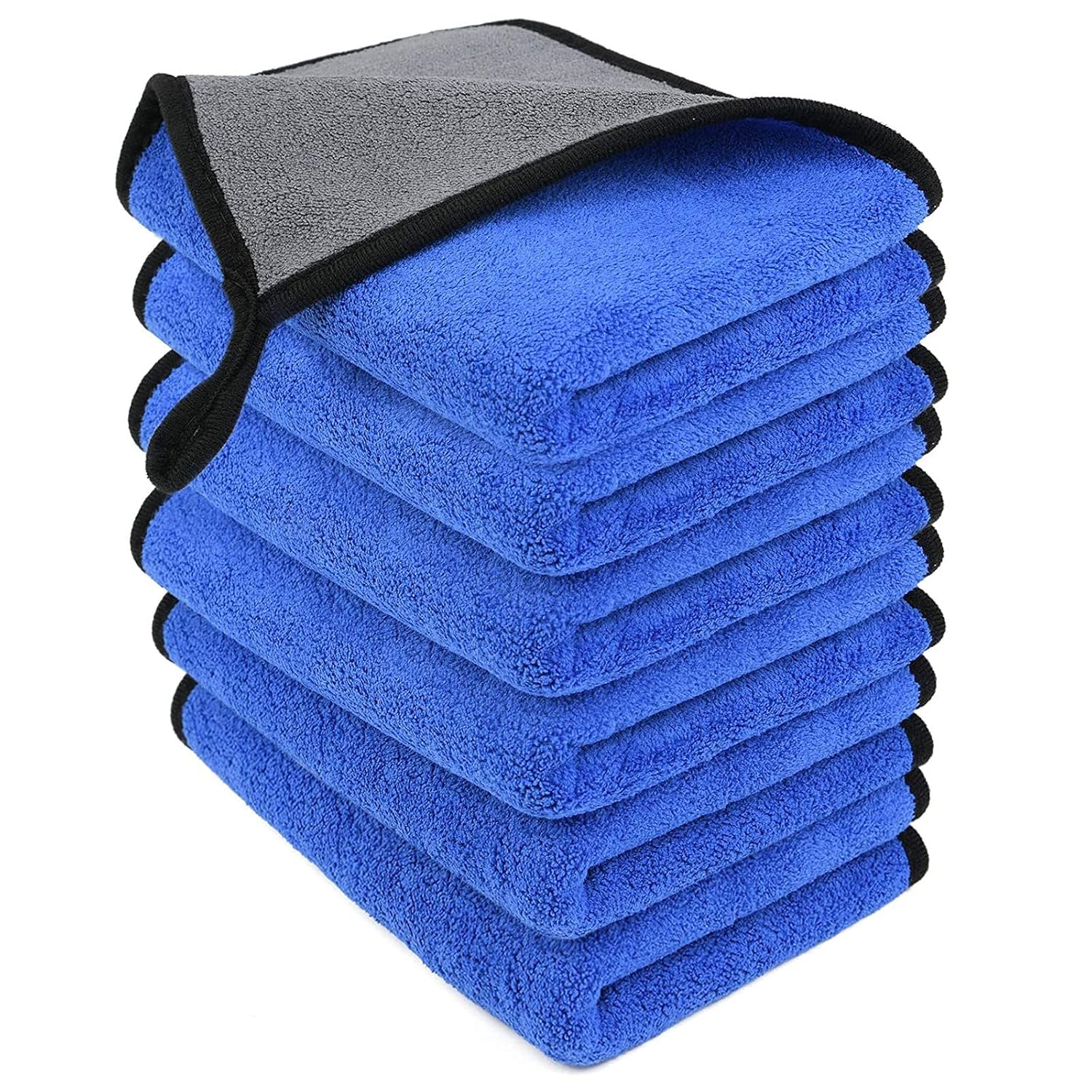 URAQT Set van 6 microvezel autopoetsdoeken, twee lagen, dikke, pluisvrije, superabsorberende microvezeldoeken, voor thuis en in de auto wassen, drogen, details, 40 x 30 cm