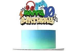Gyufise 1Pcs Video Game Happy 10th Birthday Cake Topper Glitter Video Game Cake Pick Game On Controllers Tenth Cheers to 10 Years Cake Decoration for Boys 10th Birthday Party Supplies
