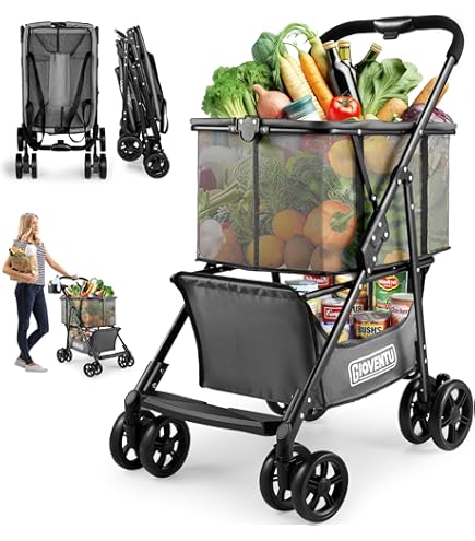 Cart With Wheels 2-in1 Folding Shopping Grocery Cart Shopping Bag