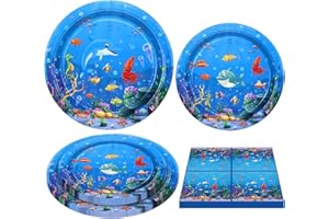 DVAORC 120 Pack Ocean Sea Party Plates Under the Sea Tableware Set Ocean Animal Birthday Party Plates - Sea Animal Party Plates, Napkins Kid’s Party Decoration Serves 40