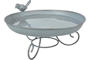 ESSCHERT Fallen Fruits FB401 GREY METAL STANDING BIRD BATH