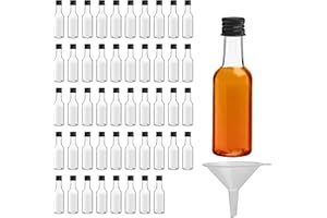 BELLE VOUS Mini Plastic Bottles with Lids (48 Pack) - Empty 50ml Shot Bottles - Small Miniature Bottles for Alcohol, Spirits, Liquor - Funnel Included