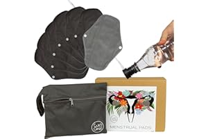 CULOCLEAN.COM CuloClean 7pcs (M) Compresas Menstruales y Postparto Reutilizables de fibra de bambú. Flujo Medio-Abundante. Salvaslips ecológicos, de tela transpirable e impermeable + bolsa + bidet portátil