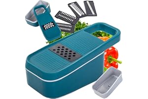 COOKRM Rallador De Verduras - Mandolina De Cocina Profesional - Cortador Picador Y Pelador Manual Multiusos Para Queso, Tomate, Calabacín, Patatas, Limón. Máquina Para Cortar, Accesorio Rayador Set 5 En 1