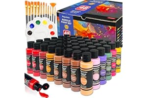 DagouColor 61 PCS Acrylfarben Set - 48 Farben * 2oz / 60ml Kunsthandwerk Farbe Flaschen, 12 Pinsel, 1 Palette, Art Supplies Geschenke für Kinder und Erwachsene Künstler