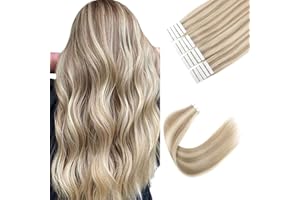 Sixstarhair Echthaar Extensions Tape Aschblond Mit Blond Skin Weft HaarverläNgerung Echthaar Tape In Extensions 20 StüCk 50 Gramm #8/60