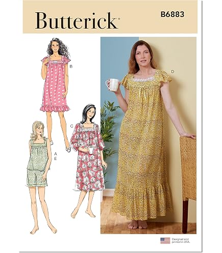 BUTTERICK Cartamodello B7015A Per Camicia Da Notte Donna - Maniche E Lunghezze Variabili - Taglie XS-XXL - 5