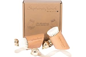 STEPHANIE FRANCK BEAUTY Stéphanie Franck Beauty – Set de 2 Brosses Visage Douces à Sec – Massage À Deux Mains & Exfoliation Naturelle – Bois de Hêtre & Poils de Chèvre – Soin Peau Sensible – Routine Skincare Zéro Déchet