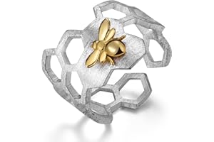 Springlight ✦ Regalos para mujeres, anillo de abeja y panal de miel, anillo abierto de plata de ley S925, anillos hechos a mano, joyas para mujeres, regalos de Pascua, regalos de Pascua., plata de