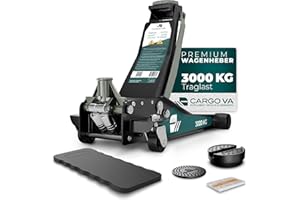 ‎CARGO VA INTELLIGENT VEHICLE ACCESSORIES CargoVA Wagenheber 3T hydraulisch | Flacher Wagenheber mit 75-505mm Hubhöhe | Profi-Toolkit inkl. Kniematte & 2X Gummiauflagen | Ideal für SUV & tiefergelegte Autos | Rangierwagenheber Reifenwechsel