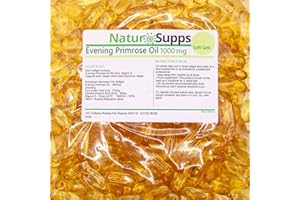 Natur Supps Evening Primrose Oil 1000mg, Cold Pressed, Omega 6, 90mg GLA, 733mg LA, Vitamin E, 365 Evening Primrose Oil Softgel Capsules, UK Made